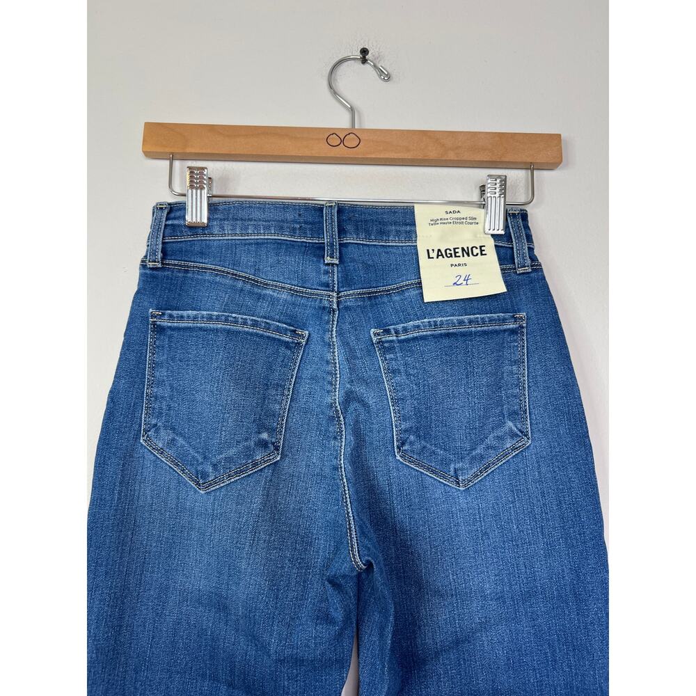 NWT L'agence Raw Hem Sada High Rise Crop Laredo Wash Denim Blue Slim Jean - Picture 5 of 7